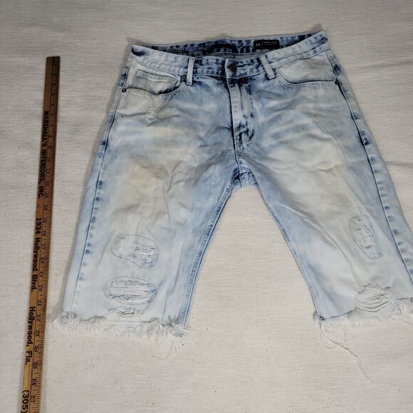 Smoke Rise Shorts Mens Sz 34 Blue Jean Distressed Y2k Fray Preppy Acid Wash - Picture 12 of 15